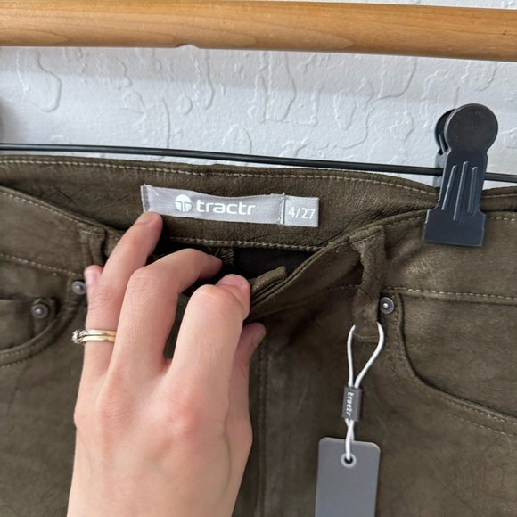 Tractr Olive Green Suede Line Pattern Skinny Jeans 4/27 - Picture 6 of 8